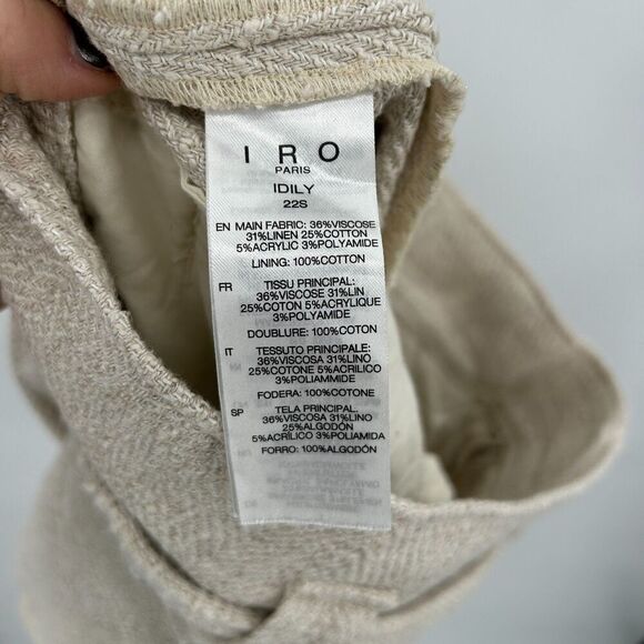 NWOT IRO Paris Idily Ecru Beige Tweed Linen Blend High Rise Belted Shorts 10 - Picture 6 of 6